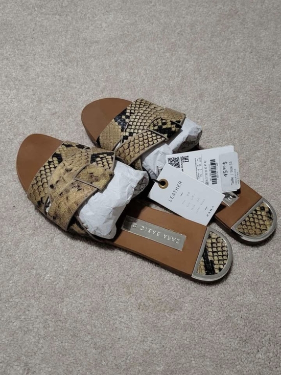 Zara Shoes - Zara Snake-Print Slide Sandals in Tan and Black
